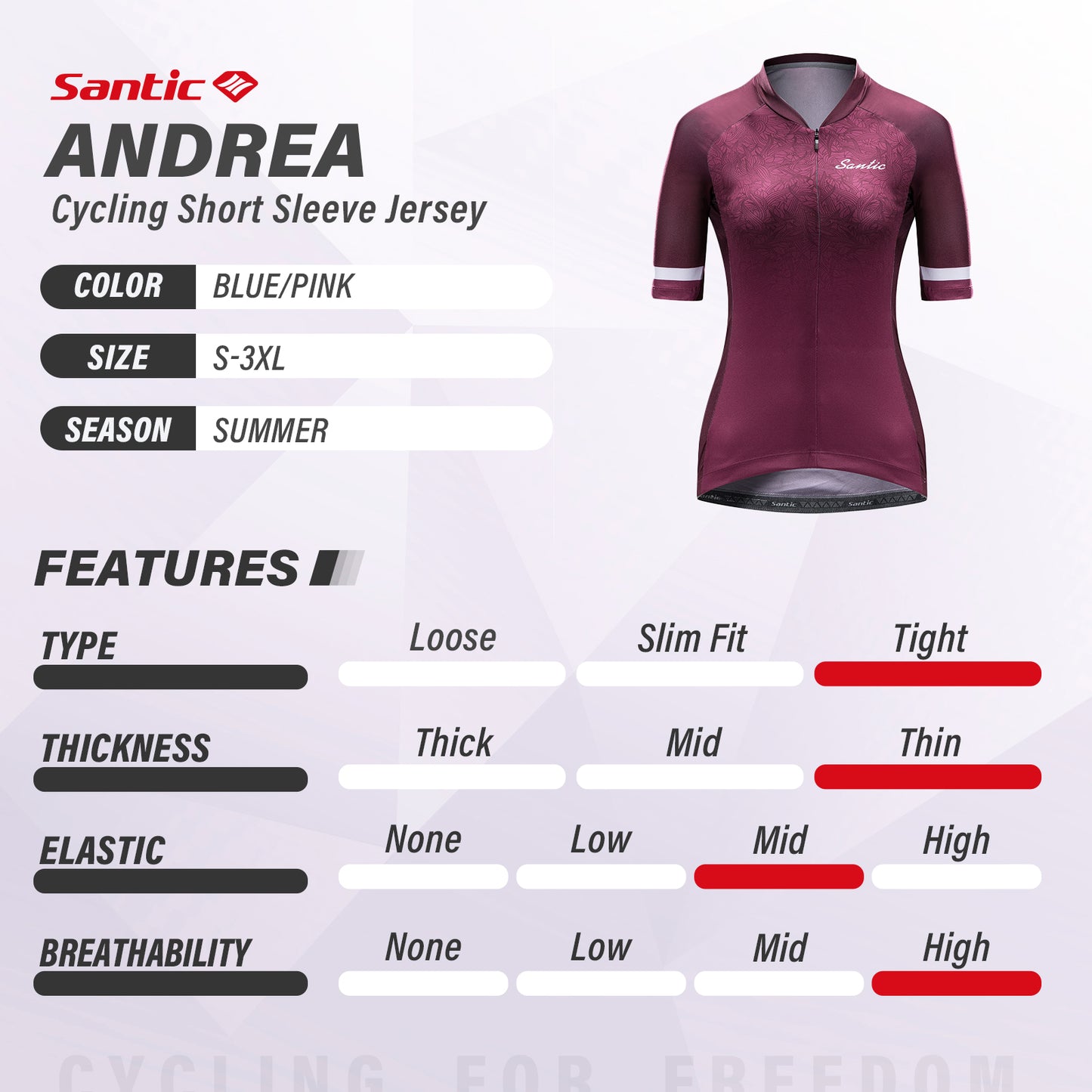 Santic Andrea Pink Women Cycling Jersey Short Sleeve