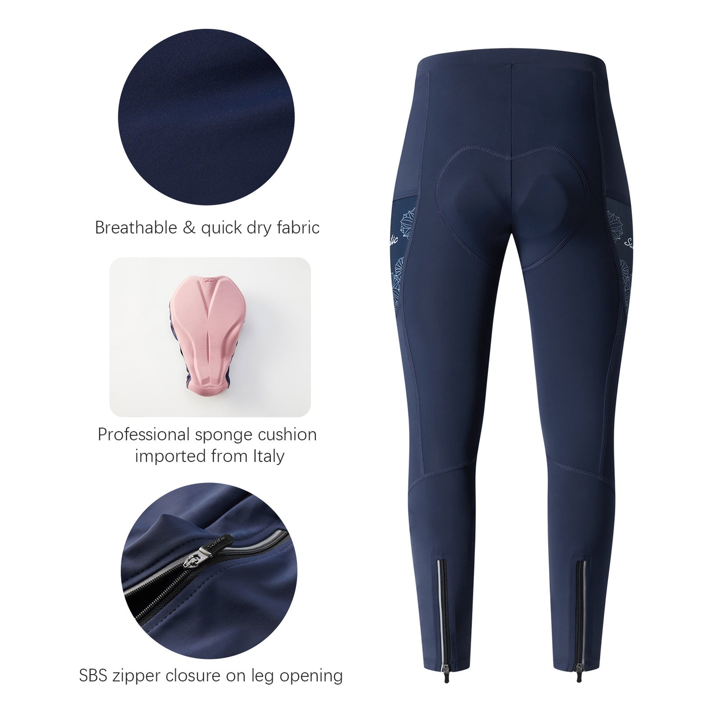 Santic Navy Women's Cycling Pants 4D Padded Bicycle Tights
