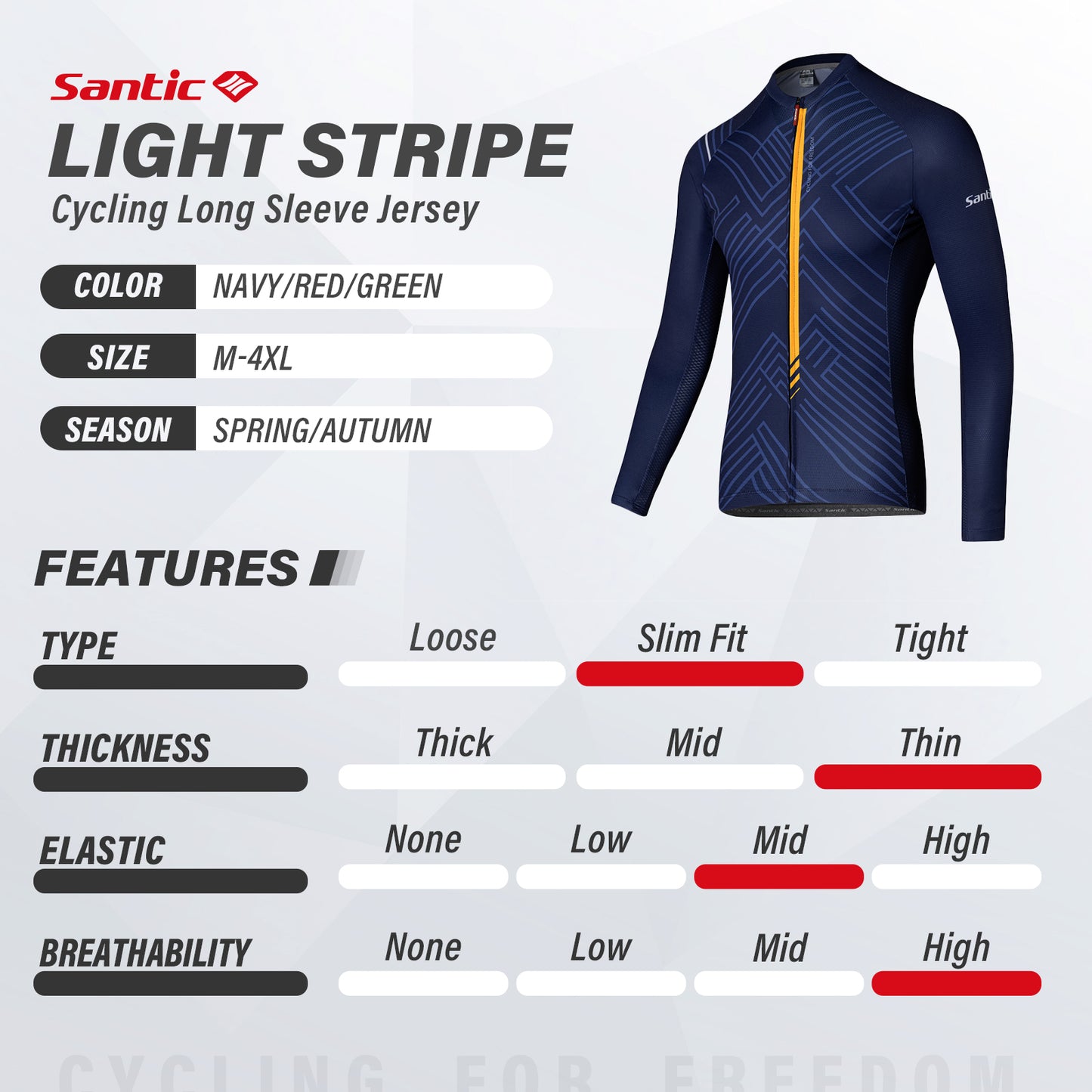 Santic Light Stripe Navy Cycling Jersey & Hamilton Bib Long Pants Red Outfit