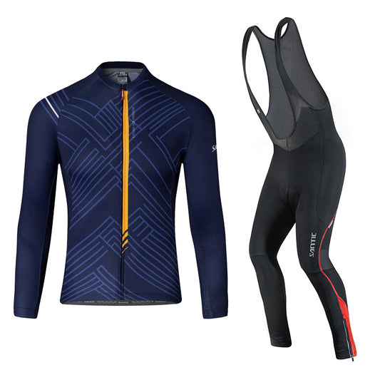 Santic Light Stripe Navy Cycling Jersey & Hamilton Bib Long Pants Red Outfit