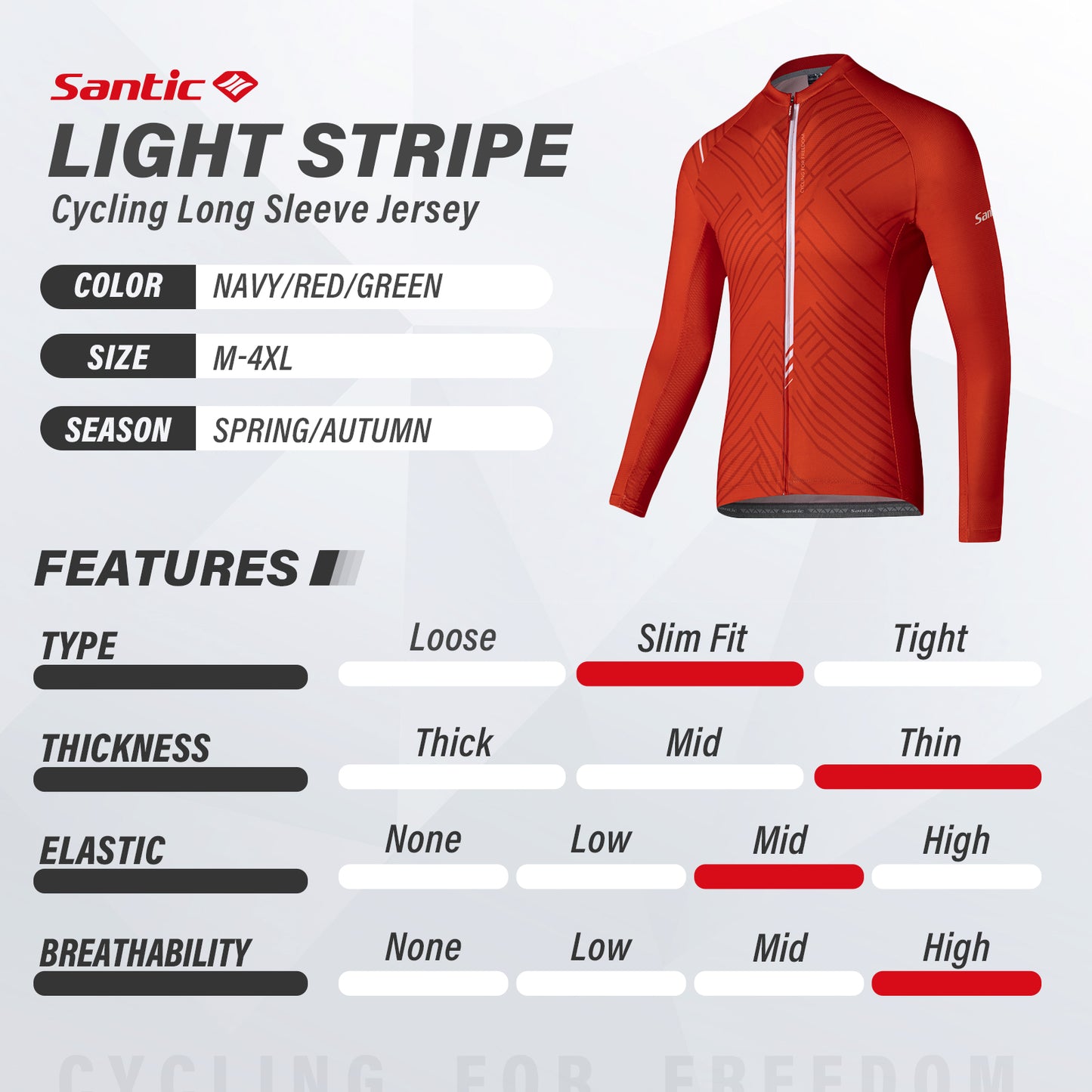 Santic Light Stripe Red Men’s Cycling Jersey Long Sleeve