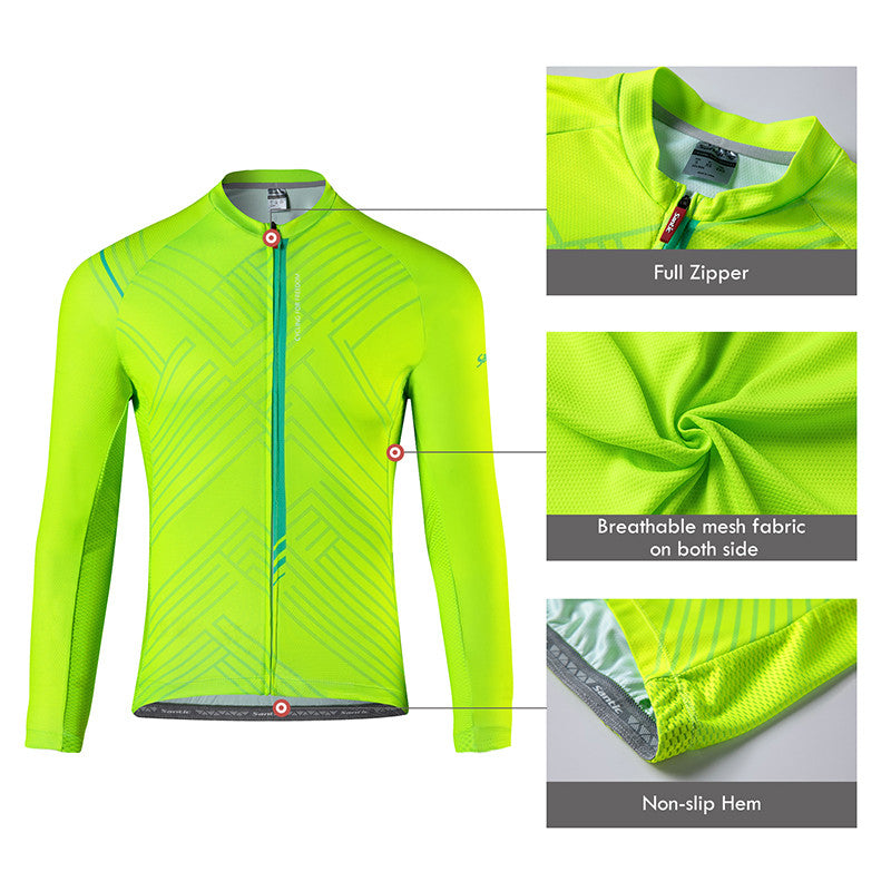 Santic Light Stripe Green Men’s Cycling Jersey Long Sleeve