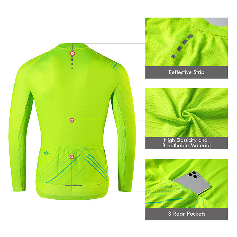 Santic Light Stripe Green Men’s Cycling Jersey Long Sleeve