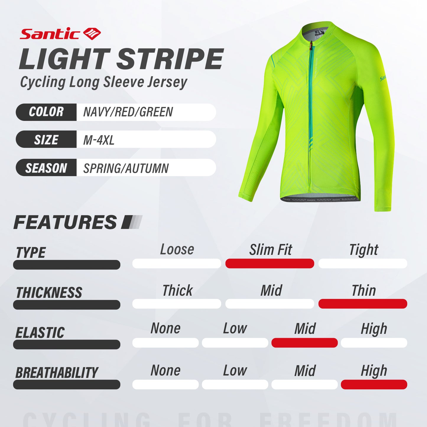 Santic Light Stripe Green Men’s Cycling Jersey Long Sleeve