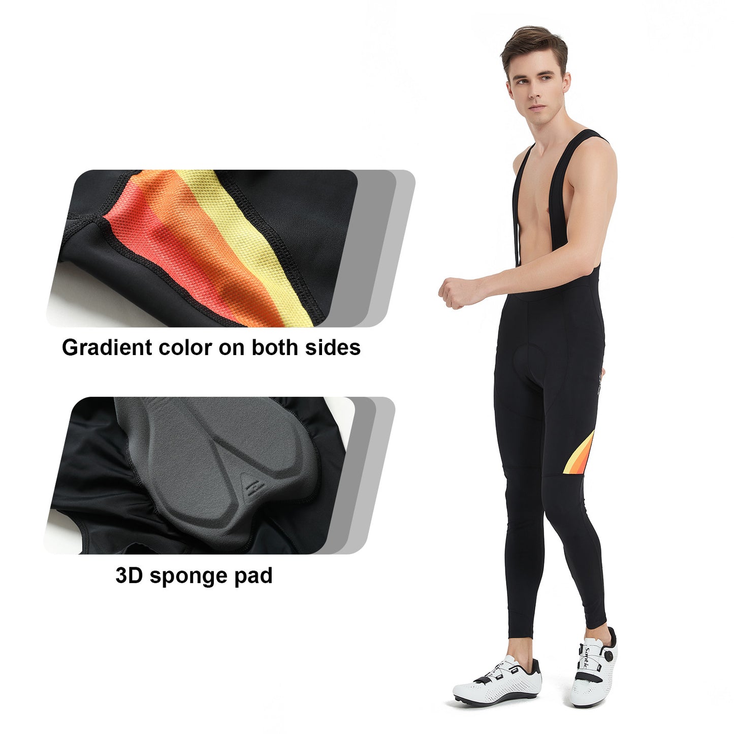 Santic Cycling Bib Tights Men Padded Cycling Bib Pants Red