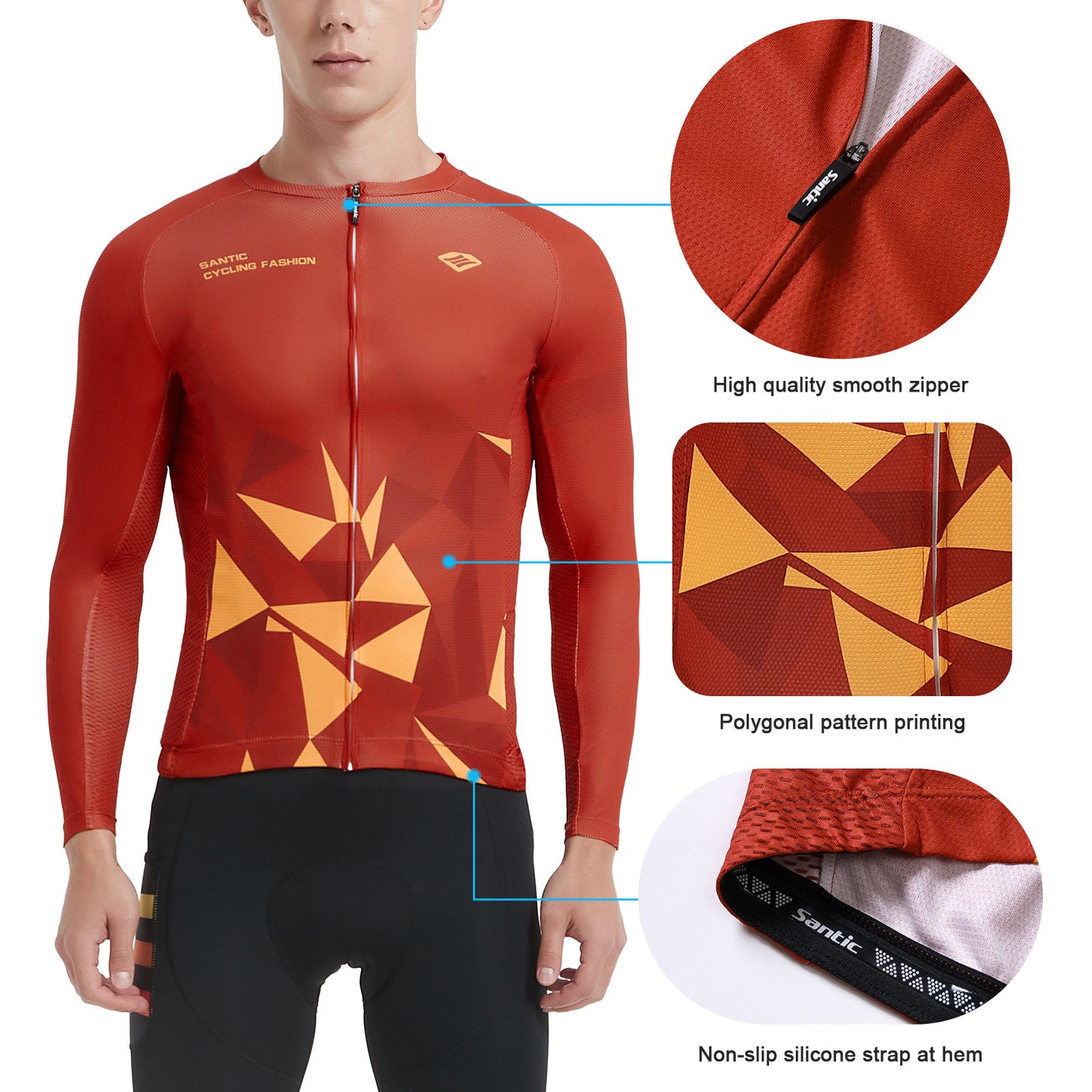 Santic Ares Men’s Cycling Jersey Bike Jersey Long Sleeve Red