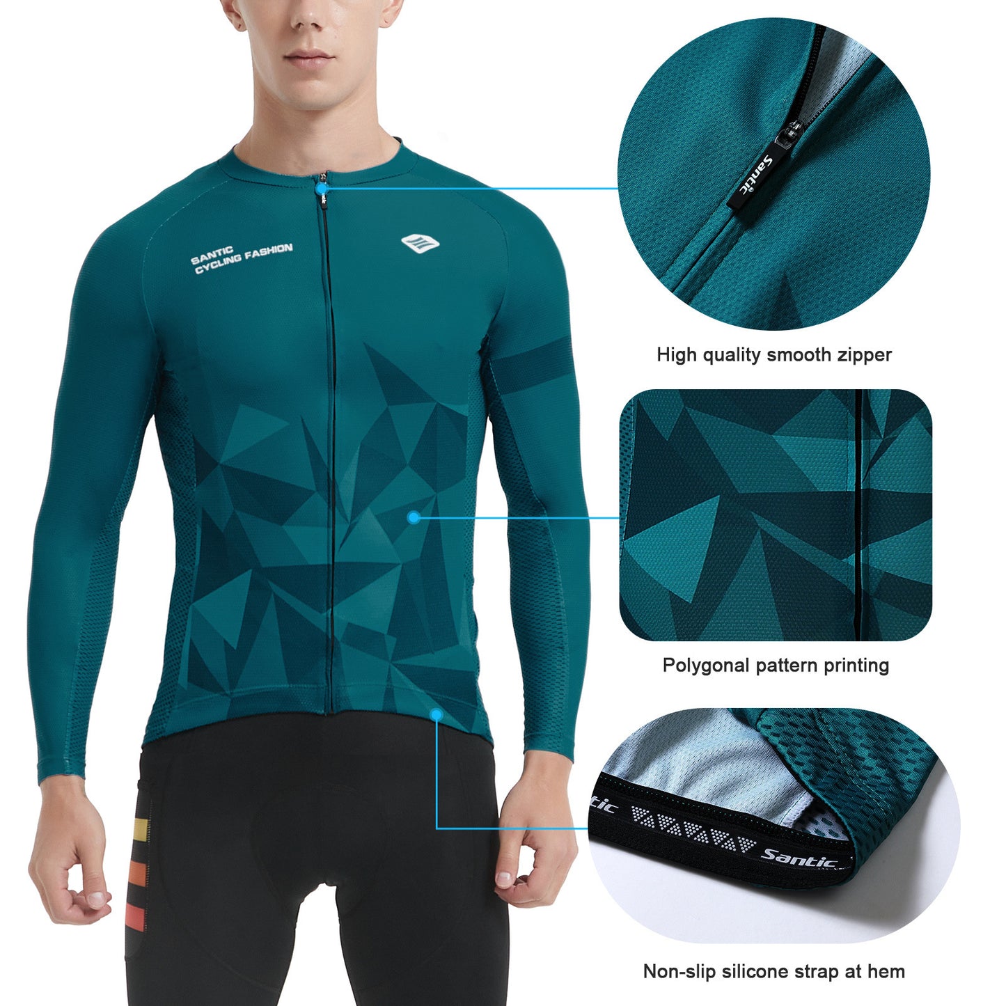 Santic Ares Men’s Cycling Jersey Bike Jersey Long Sleeve Green