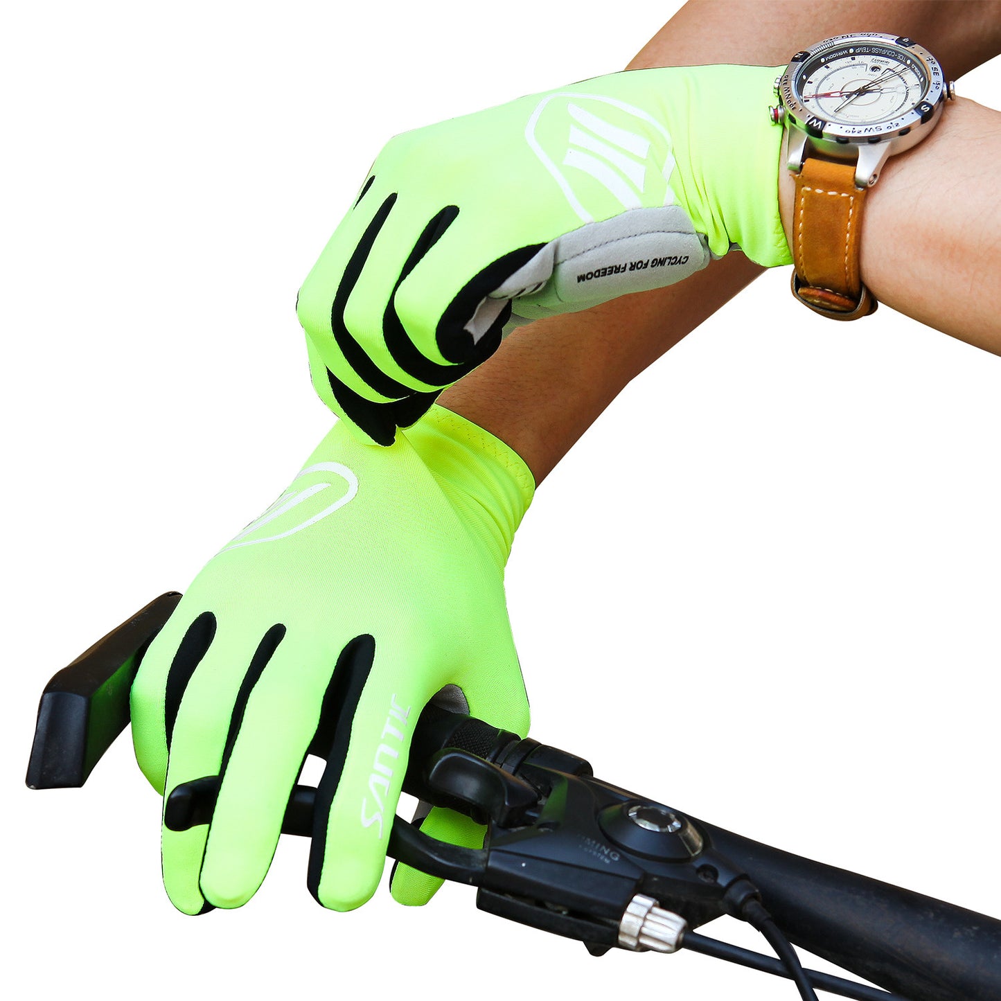 Santic Lance Men Green Cycling Gloves Full Finger