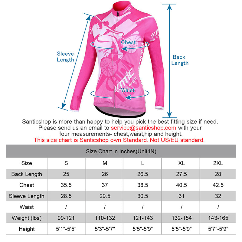 Santic WinYiren Pink Women Jersey Long Sleeve Cotton Fabric Inside