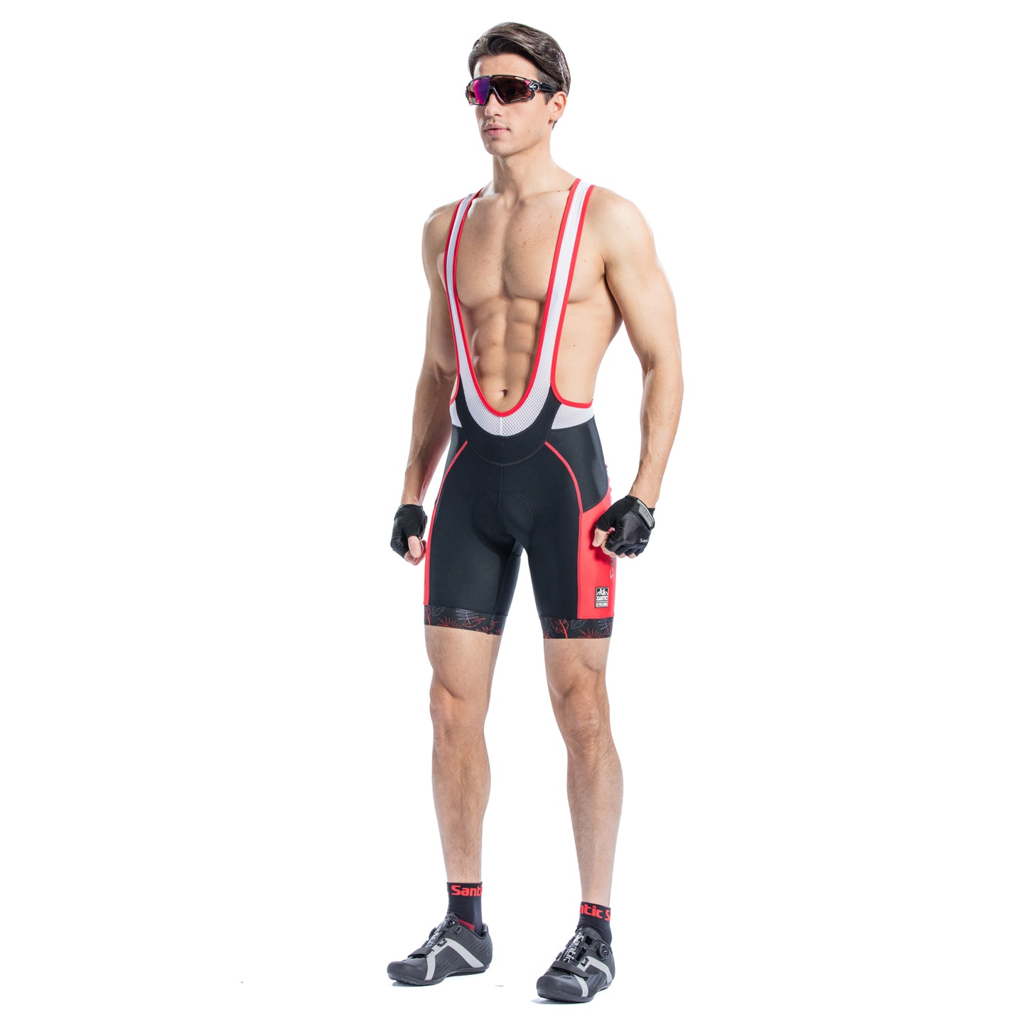 Santic Allock Red Men Padded Cycling Bib Shorts
