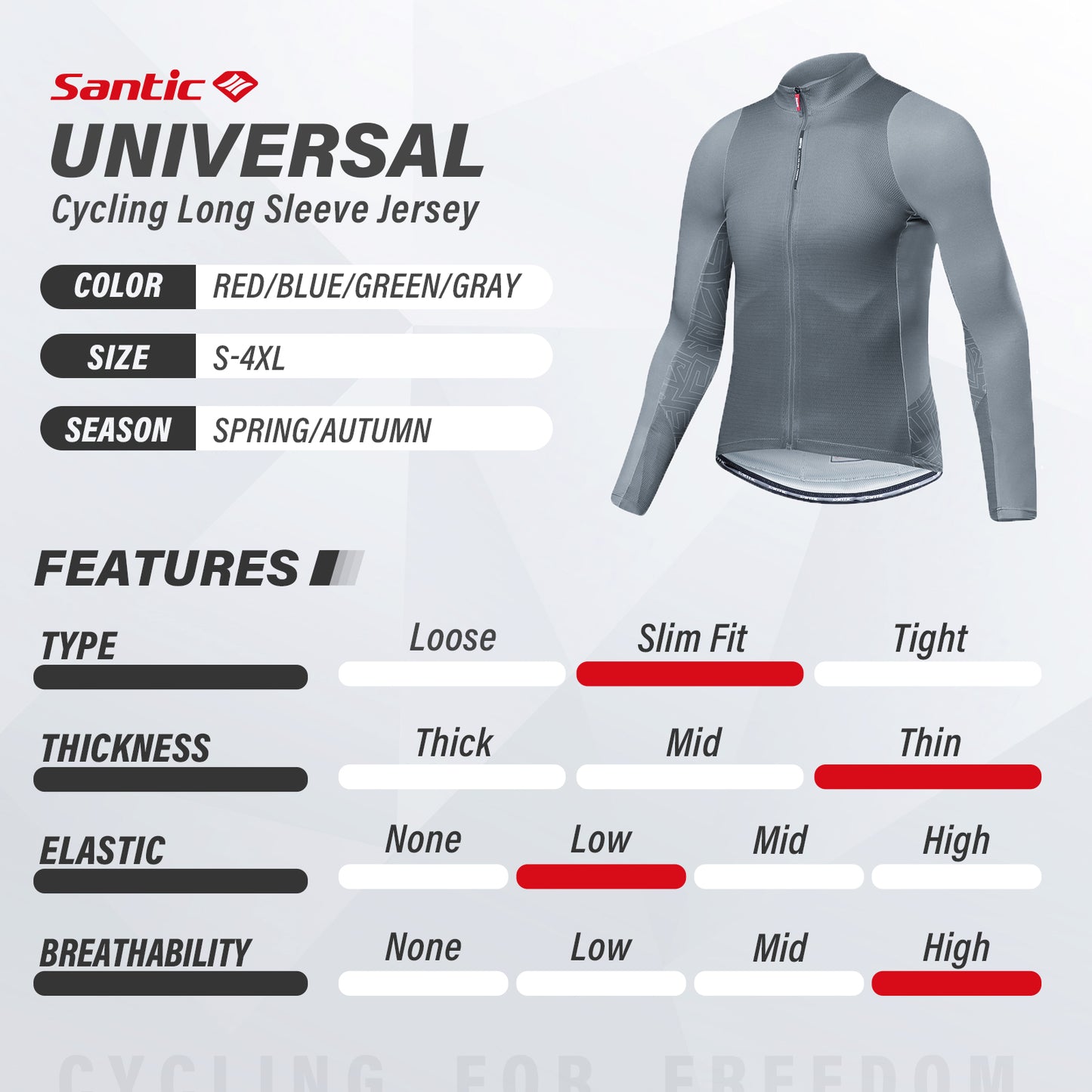 Santic Universal Gray Men Cycling Jersey Long Sleeve