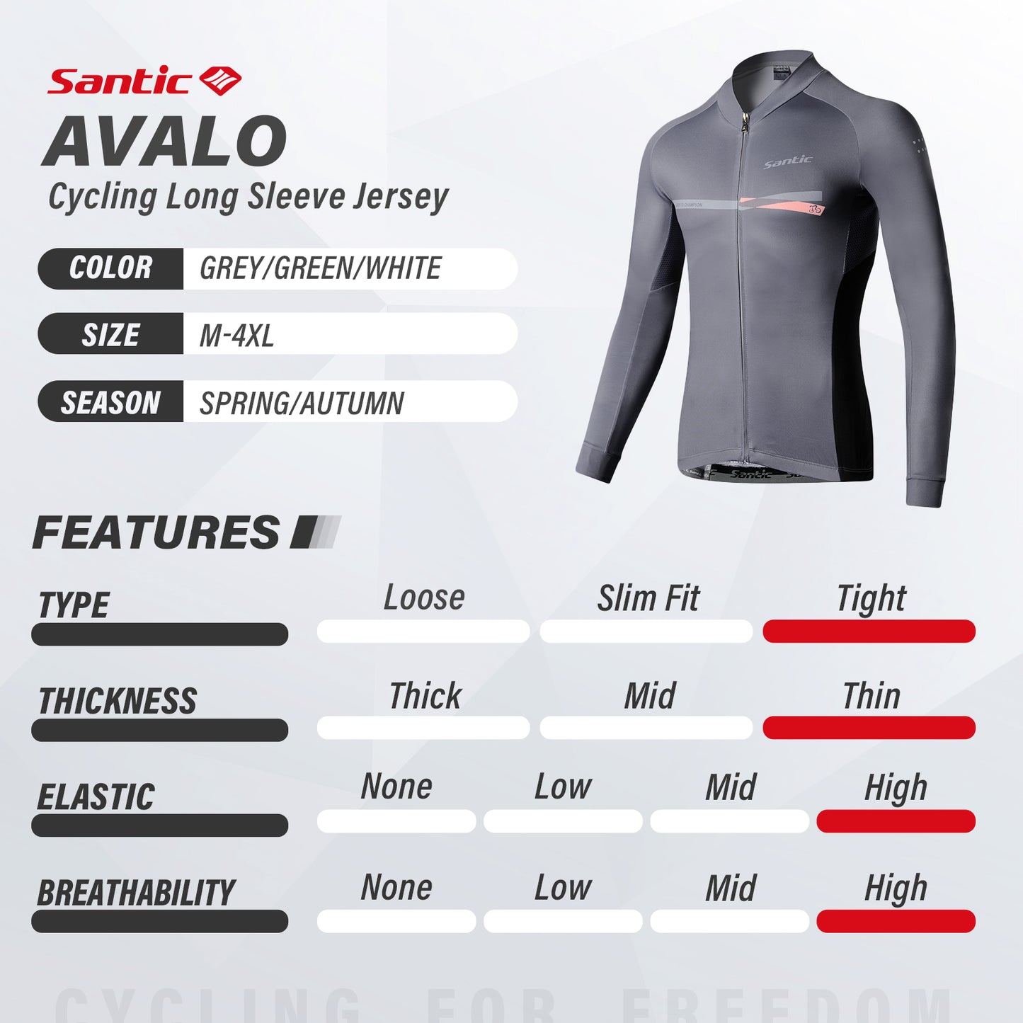 Santic Avalo Gray Men’s Cycling Jersey Long Sleeve