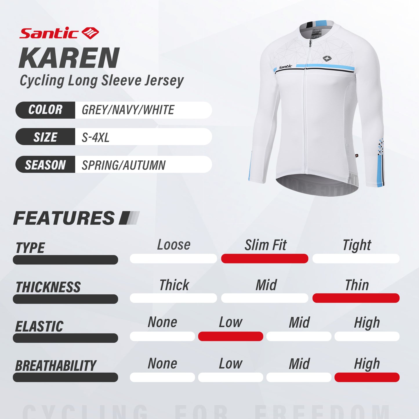 Santic Karen White Men Cycling Jersey Long Sleeve